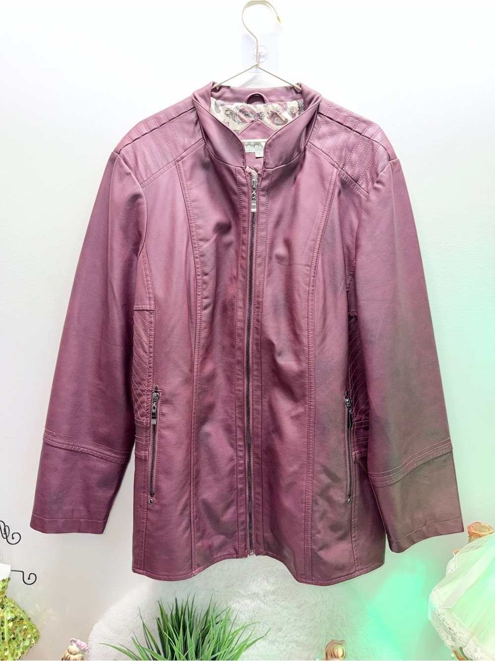 cleo Dusty Rose Leather Look Zip Coastal Cowgirl Paisley Business Attire Jacket